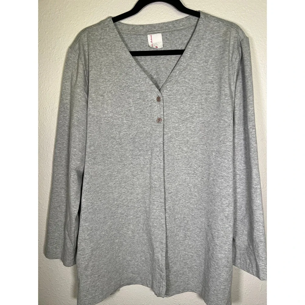 Hanna‎ Andersson Cardigan Women XL Gray V-Neck Long Sleeve Jersey Knit Layering